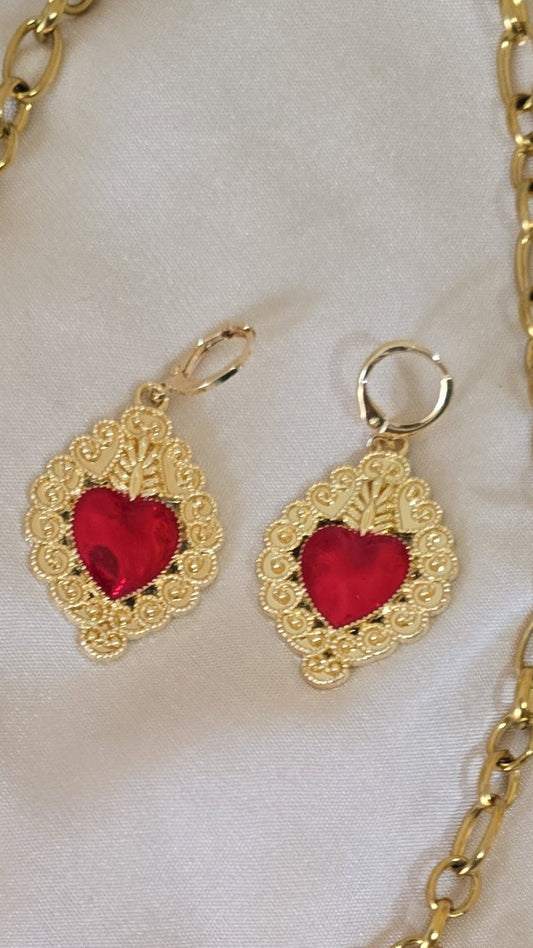 Aretes corazon rojo